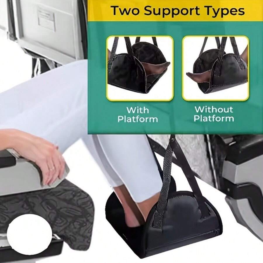 1 chiếc gác chân điều chỉnh được, đệm gác chân gấp gọn dùng cho văn phòng, máy bay, công tác, du lịch, nâng cao chân. - màu đen - Xem 1