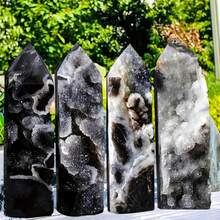 1pc Shiny Natural Sphalerite Crystal Cluster Tower - Single Pointed Column, Bohemian Black & White Starry Sky Crystal Decor, Suitable For Home Desk, Yoga Meditation, Unique Holiday Gifts (Halloween/Christmas/Easter), Crystal Home Decor, Spiritual Decor, Elegant Mineral Specimen, Complex Crystal Structure, Intricate Mineral Formation - Black and White - View 2