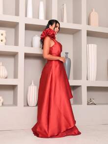 Long Dress With Flower For Graduation, Party, Wedding, Evening. - Naranja Quemada - Ver 3