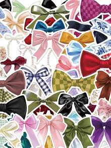 50pcs Bow Tie/Knot Stickers Aesthetic Cute Vibes For Journal, Phone Case, Tablet, Water Bottle, Helmet, Bike, Luggage, Waterproof Decals - Multicolor - View 3