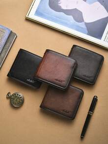 Men's Slim Bifold Wallet, Vertical Trifold Leather Card Holder With Driver's License Compartment, Multi-Function - Multicolor - View 2