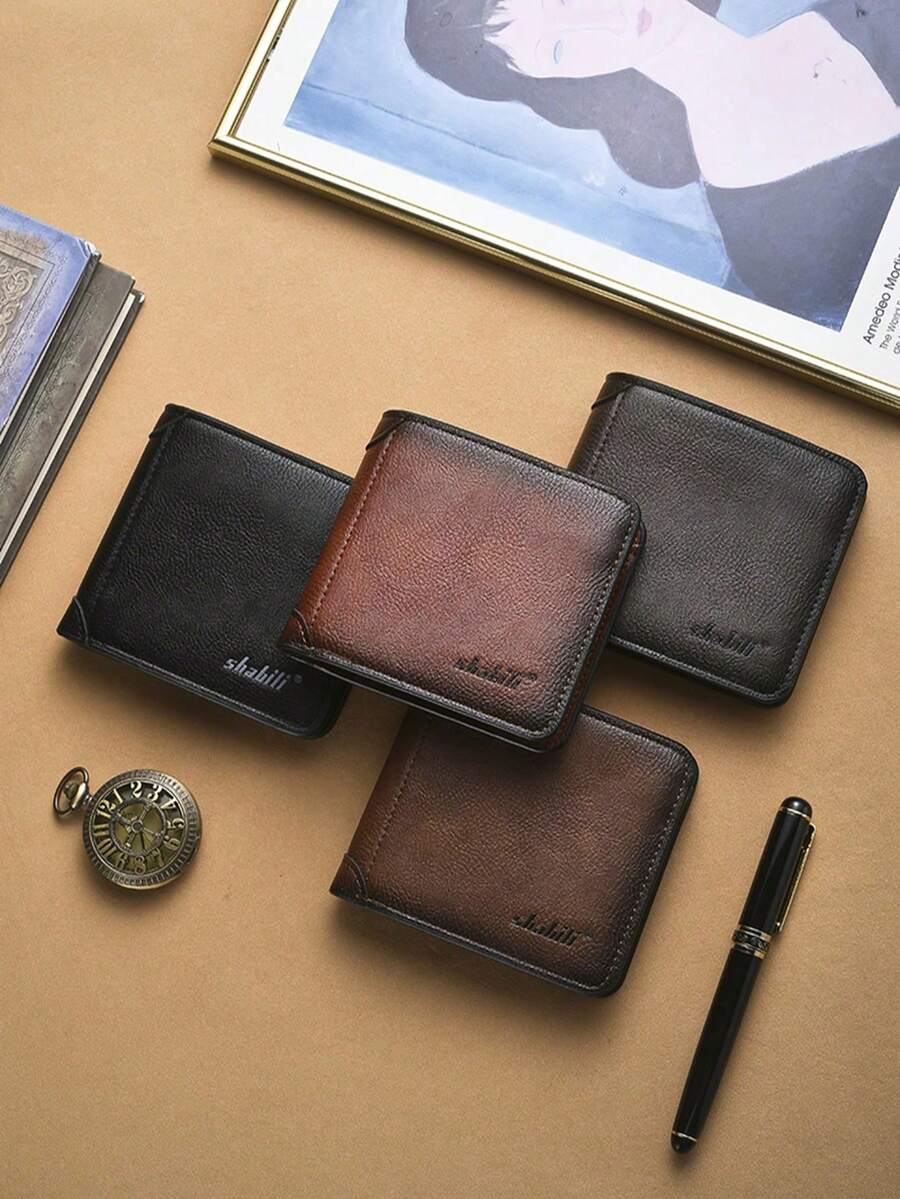 Men's Slim Bifold Wallet, Vertical Trifold Leather Card Holder With Driver's License Compartment, Multi-Function