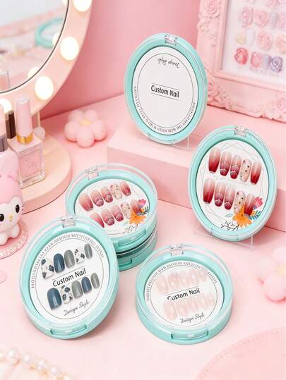 Fresh Mint Green Round Acrylic Fake Nail Box, Dustproof Nail Art Product Display Case, Suitable For Nail Salons, Flip-Cover Desktop Large Capacity Nail Art Sample Storage Container