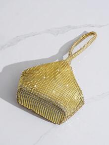 镶钻装饰不对称造型手拿包，优雅派对活动女士手提包 - 金色 - 查看 9