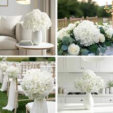 30/15 支仿真绣球花，质感逼真，花朵硕大，白色人造绣球花带茎，花头饱满，适用于家居装饰、派对装饰、婚礼花束、桌面摆件、生日礼物、室内/室外装饰、花瓶填充物、礼品、婚礼、婚礼用品、婚礼装饰、人造装饰 - 白色 - 查看 6