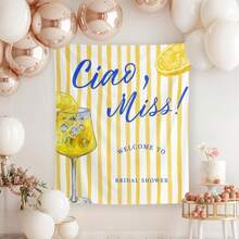 60x80inches Ciao Miss Bridal Shower Welcome Sign, Italian Theme Bachelorette Banner, Lemon Bridal Shower Tapestry, Aperol Spritz Amalfi Coast Backdrop, 1pcs 60x80INCH Wall Tapestry Wall Art Tapestry For Bedroom Living Room Dorm Banner, Single Side Printing, Wall Hanging Decorative Tapestry Room Decoration - 設計方案 2 - 查看 2