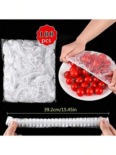 100/50pcs Disposable Food Wrap, One-Time Use Plastic Cling Film For Fridge, Leftover Rice, Fruit, Food Sealing Cover, Odor-Proof, Leak-Proof, Dust-Proof Refrigerator Wrap, Kitchen Accessories, Suitable For Plates Under 7.87 Inches In Diameter