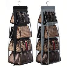 Hanging Double-Sided Bag Storage Organizer, Transparent Dust-Proof Closet Hanging Bag, Multi-Layer Handbag Storage Rack Space-Saving - Black - View 2