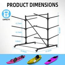 GCCSJ Surfboard Rack,Kayak Storage Rack, Heavy Duty 3-Layer Freestanding Kayak Rack For Garage & Outdoor, Holds Up To 6 Kayaks, Canoes, Surfboards & Paddleboards, Mobile With Wheels - A - View 3