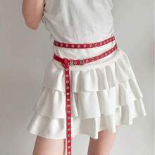 1条加长街头朋克风女士Y2K腰带，全孔金属孔眼PU皮革腰带，适合休闲、周末郊游、派对、音乐节、情人节、校园等场合。 - A - 查看 6