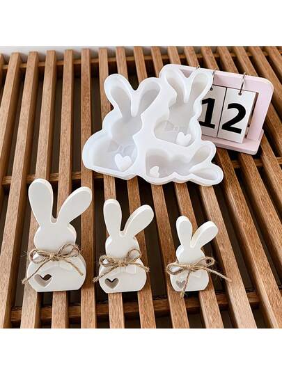 1个三合一兔子硅胶模具 | 复活节兔子硅胶装饰模具，适用于石膏、水泥、树脂工艺品制作和节日装饰，采用硅胶材质制成