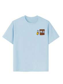 Camiseta con estampado de dibujos animados divertidos "Canción del pato y patito amarillo" para niños preadolescentes, de tela suave y cómoda, adecuada para deportes al aire libre, uso diario, ropa urbana, estilo de campus, top casual de moda para niños en primavera y verano - Celeste - Ver 7