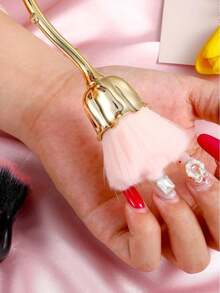 1支金色腰形美甲散粉刷，大号单支散粉刷，柔软腮红刷，遮瑕刷，美甲工具，化妆工具，化妆刷 - 彩色 - 查看 3