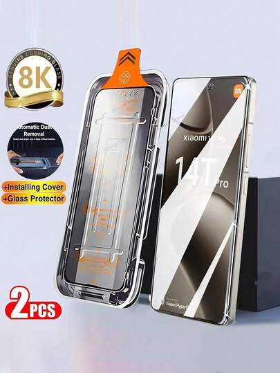 2 piezas de protector de pantalla de vidrio templado HD 8k sin polvo compatible con Xiaomi Mi 15T 14T Pro 15 14 13 13T 12T 11T 11 Lite 5G NE Note 14 13 Pro 4G 5G 15C 14C 13C 12 11, dureza 9H+, antihuellas, fácil instalación