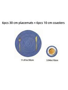 Manteles individuales tejidos redondos de tamaños surtidos, lavables, para mesa de cocina, adecuados para reuniones familiares, fiestas de boda y decoración de mesa de banquete (Azul) - Azul - Ver 25