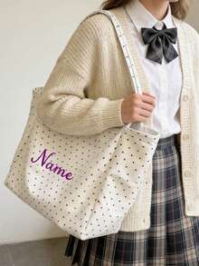 1个定制名字大容量手提袋，波点帆布手提包，女士单肩包，多功能购物袋，休闲收纳手提袋，秋冬时尚，新款设计，个性化礼物，大容量，适合日常使用，旅行购物，工作商务，通勤，新年礼物，情人节礼物，复活节礼物，母亲节礼物，独立日礼物，婚礼季礼物，毕业季礼物，音乐季礼物，或生日礼物 - 彩色 - 查看 9