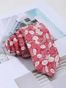 1pc Fashionable Men's Leaf Pattern Tie, Versatile For Daily, Commute, Outing, Party Matching - Red - View 8