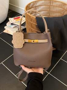 New Fashionable Minimalist Versatile Casual Bucket Bag, Handheld & Shoulder Crossbody - Coffee - View 5