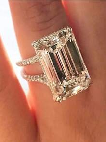 Elegant And Shining Oversized 0.55*0.39 Inch Inlaid Synthetic Zirconia Engagement Ring, Luxury Bridal Wedding Party Accessories, Women'S Jewelry - 彩色 - 查看 8