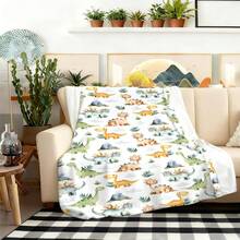 1 pieza Manta de franela cómoda con estampado de dinosaurio en acuarela, diseño de tejido de poliéster suave, uso versátil, lavable a máquina, ropa de cama, una manta de felpa, regalo ideal para el hogar, viajes, exteriores, cálida y acogedora, adecuada para todas las estaciones, perfecta para sofá, cama, oficina o viaje, manta para la temporada de bodas - Multicolor - Ver 6