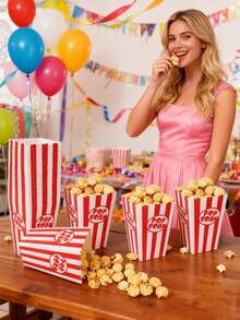 10PCS/1PC/Red White Striped Popcorn Box 11.5x7x5CM Disposable Party Popcorn Container - Small Size: Red and White Vertical Striped POP Style - View 10