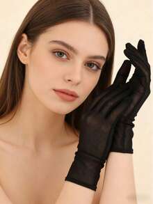 1 Pair Black Elegant Lace Mesh Short Gloves For Women, Breathable For Driving, Suitable For Evening Gowns And Formal Occasions,Travel,Festival - A - View 2