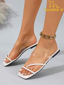 Women's Sandals, Slippers, New Summer White Slippers, Fashion Personalized Flat Round Toe Open Toe Slippers, Versatile Ladies Sandals For Spring/Summer - White - View 6