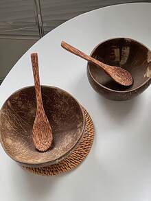 1/2pcs Minimalist Natural Coconut Shell Bowl, Reusable Handmade Round Salad Bowl, Home Yogurt Bowl, Salad Bowl, Dessert Bowl, Restaurant Decor Bowl, Fruit Bowl, Easy To Clean Party Dinnerware, Suitable For Cereal, Salad, Breakfast, Fruit And Yogurt. Pure Coconut Bowl, Kitchen Decor - Multicolor - View 11