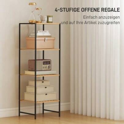Bamboo And Steel Hardware Stand-Alone Bathroom Shelving Unit, Four-Tier Shelves, Dimensions: 36.5 X 33 X 110 Cm, Raw Wood Color