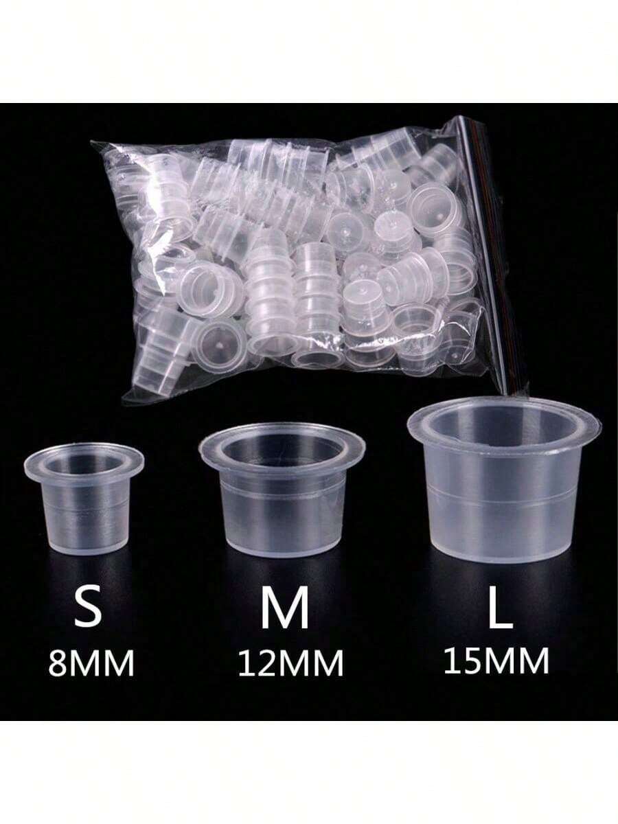 S/M/L Disposable Tattoo Ink Cups, Plastic Pigment Transparent Containers, Tattoo Supplies - Clear - View 1