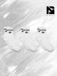 Alo Unisex Half-Crew Throwback Sock 3 Pairs–For Unisex -Vintage-Autumn & Winter & Spring & Summer-Inspired Running , Shock-Absorbing Comfort, Gym To Streetwear Casual Wear -Back To School- Easter Gift –A0480U 3PK - White/Black - View 8