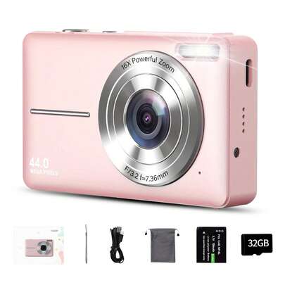 Cámara digital mini FHD 1080P con tarjeta SD de 32GB, zoom digital 16X, cámara compacta y portátil para niños, adolescentes y principiantes