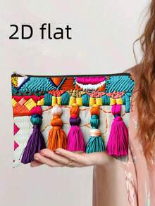 A Multicolor Geometric Pattern Designed Cosmetic Bag, Suitable For 2D Flat Printing, Great For Travel And Coin Storage. This Multifunctional Cosmetic Bag Is An Excellent Christmas Gift For Sisters And Students, With A Vibrant Appearance And Durable Zipper Closure. - Multicolor - View 5