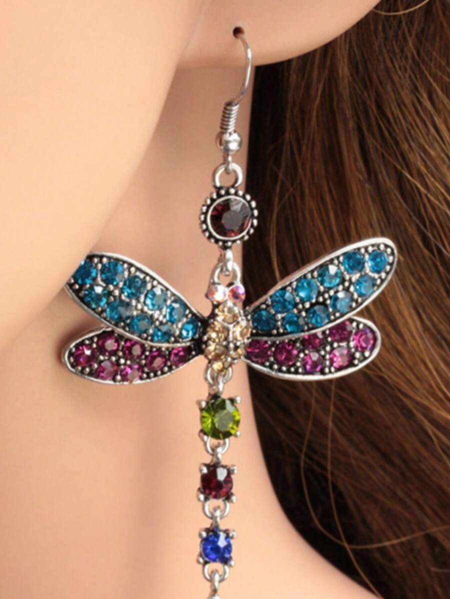 1 Đôi bông tai tua rua hình chuồn chuồn nhiều màu sắc đính đá lấp lánh, thiết kế thời trang và thanh lịch, bông tai thường ngày duyên dáng, phụ kiện không thể thiếu cho kỳ nghỉ của phụ nữ, phù hợp để đeo hàng ngày, dự tiệc, du lịch, lựa chọn quà tặng hoàn hảo. - Nhiều màu - Xem 1