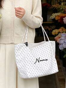1个定制名字大容量手提袋，波点帆布手提包，女士单肩包，多功能购物袋，休闲收纳手提袋，秋冬时尚，新款设计，个性化礼物，大容量，适合日常使用，旅行购物，工作商务，通勤，新年礼物，情人节礼物，复活节礼物，母亲节礼物，独立日礼物，婚礼季礼物，毕业季礼物，音乐季礼物，或生日礼物 - 彩色 - 查看 2