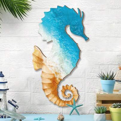1pc Wooden Seahorse Wall Hanging, Seaside Wall Art Decoration, Seahorse Marine Life Beach Ornament, Suitable For Seaside Houses, Farmhouses, Front Door Decoration, Outdoor Beach Decoration, Summer Party Decoration Hanging