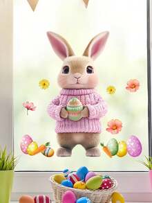 1PC Easter Bunny Window Sticker - Waterproof PVC Wall Sticker, Suitable For Bedrooms, Living Rooms, Porches, And Windows. A Festive Spring Home Decor Gift For Family And Friends. Ideal For Room Decoration, Wall Decoration, Bathroom Decoration, Bedroom Decoration, Living Room Decoration, House Decoration, Home Decor, Living Room Wall Art, And Wallpaper Stickers. - Easter Bunny - View 7