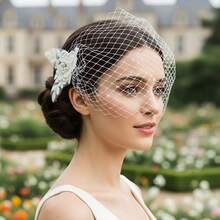 1 chiếc khăn voan ren voan cổ điển trang trí hoa và ngọc trai giả, phụ kiện đội đầu cho đám cưới/tiệc tùng/chụp ảnh. - trắng - Xem 1