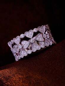 精致三层心形蕾丝边椭圆形几何戒指，情人节送给女性的珠宝礼物 - 白色 - 查看 6