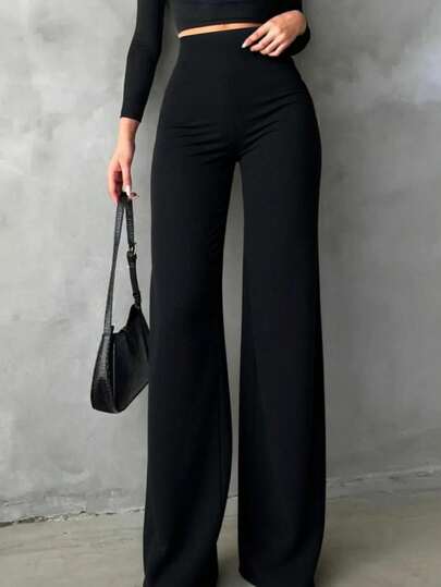 Women's Minimalist High-Waisted Flared Pants, Sexy Casual Sports Pants, Lifting Flare Pants, Slim Yoga Leggings And Tights, Elastic Fitness Bottoms, Suitable For Spring, Summer And Autumn Seasons For Daily Wear And Gym Outfit Black