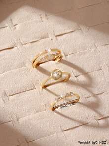 3/6pcs Gold-Tone Four-Leaf Clover, Water Drop, Letter, Heart Shaped Ring Set, Minimalist Design Sweet & Cute, Suitable For Daily Wear, Festivals, Gifts - Multicolor - View 5