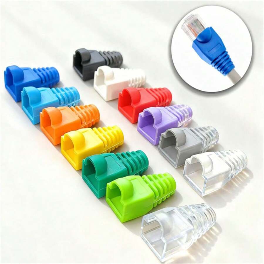 Shockproof Data Cable Protection Soft Plastic 20/50/100pcs RJ45 Ethernet Network Cable Strain Relief Boots Cable Connector Plug Cover Mixed Color For Computer Router Laptop Suitable For CAT6 CAT6E CAT5 CAT5E Gift Celebration - Multicolor - View 1
