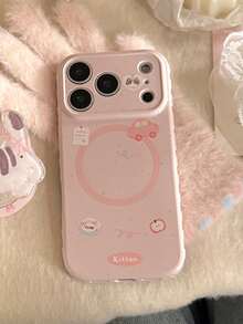 Minimalist Fashionable Cartoon Cute Cat Magnetic Phone Case Suitable For IPhone 17 16 15 14 13 12 11 - Pink - View 3