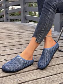 Women's Breathable Mesh Woven Mule Slippers, Casual Flat Slip-On Shoes For Summer - Royal Blue - View 3