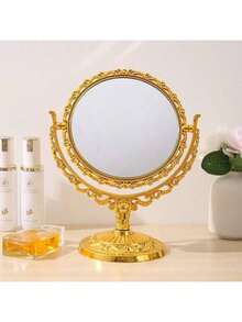 1个旋转化妆镜，复古旋转椭圆形金色ABS欧式桌面双面化妆镜，房间用品 - 彩色 - 查看 14