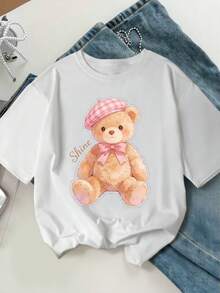 Women's Loose & Fashionable Patterned T-Shirt - White - View 1