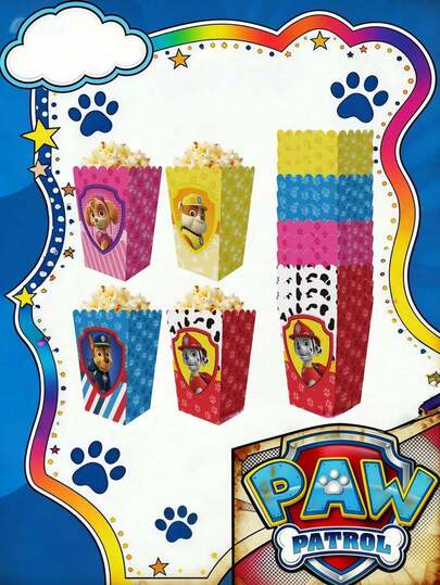  12pcs/Set Paw Patrol Themed Popcorn Paper Bags, Colorful Kraft Paper Gift Boxes, Foldable Snack Boxes For Party, Random Color And Style, One-Time Candy Gift Boxes, Cartoon Paw Patrol Gift Boxes, Birthday Party Supplies Candy Boxes, Party Decorations Gift Bags