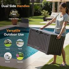 Sweetcrispy 60 Gallon Deck Box, Lockable Resin Outdoor Storage Box With Hundles, UV Resistant Waterproof Storage Bin For Patio Cushions Gardening Tools - 棕色 - 查看 4
