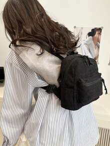 Solid Color Corduroy Fabric Fashionable And Simple Ladies' BackpackSchool Backpack,School Bag,School Bookbag,Big Backpack,Portable,Lightweight,Classic Casual, Suitable For Teen Girls Women College Students, Perfect For Back To School,First Day Of School,College,Middle School, High School,New Autumn And Winter Women Bag, Best Fall Purse ,University Bag , Back To School - 黑色 - 查看 6