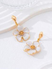 1 Pair Elegant Sweet Luxury Oil Drop White Flower Earrings, Suitable For Daily And Vacation Outfits - White - View 2